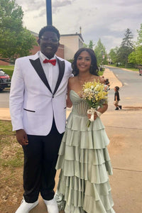 Corset Sage Beaded A-line Tiered Ruffle Formal Dress