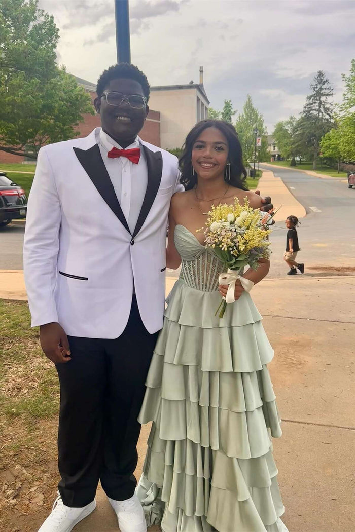 Corset Sage Beaded A-line Tiered Ruffle Formal Dress