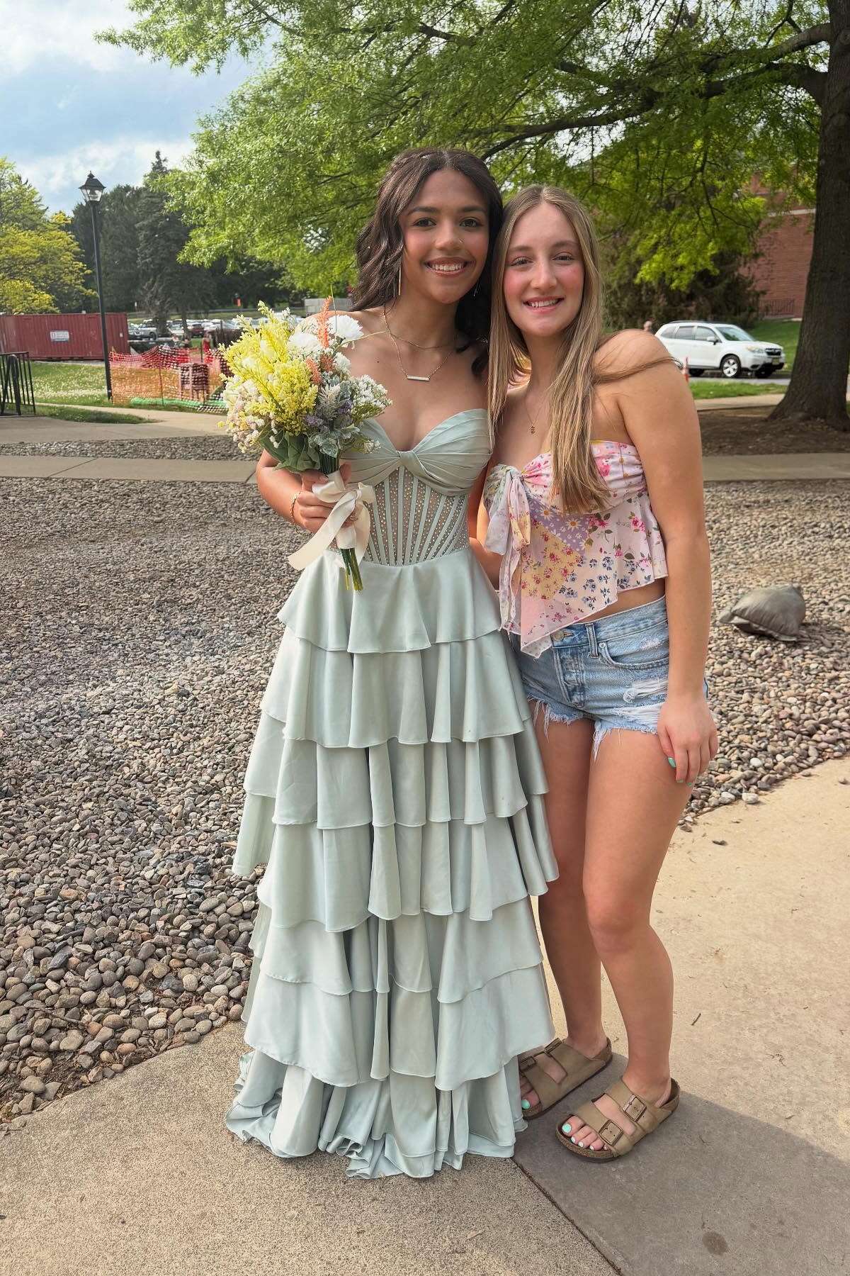 Corset Sage Beaded A-line Tiered Ruffle Formal Dress