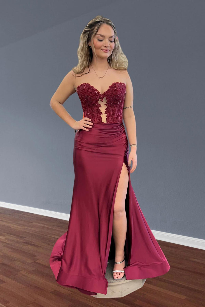 Sweetheart Red Sequin Ruched Satin Long Formal Dress