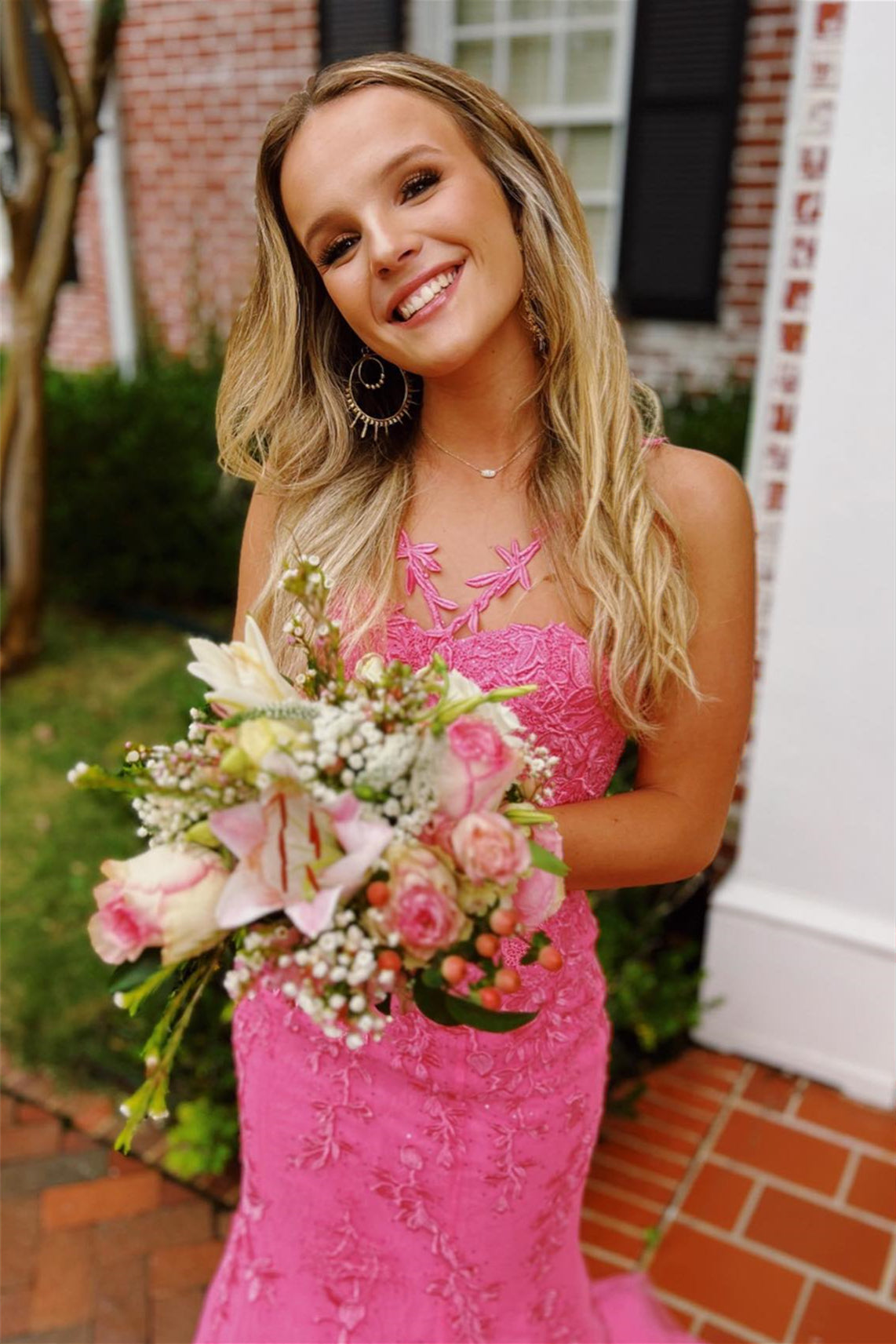 Pink One Strap Mermaid Prom Dresses