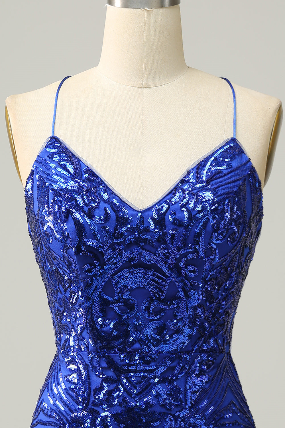 Royal Blue Sheath Lace-Up V Neck Sequins Homecoming Dress