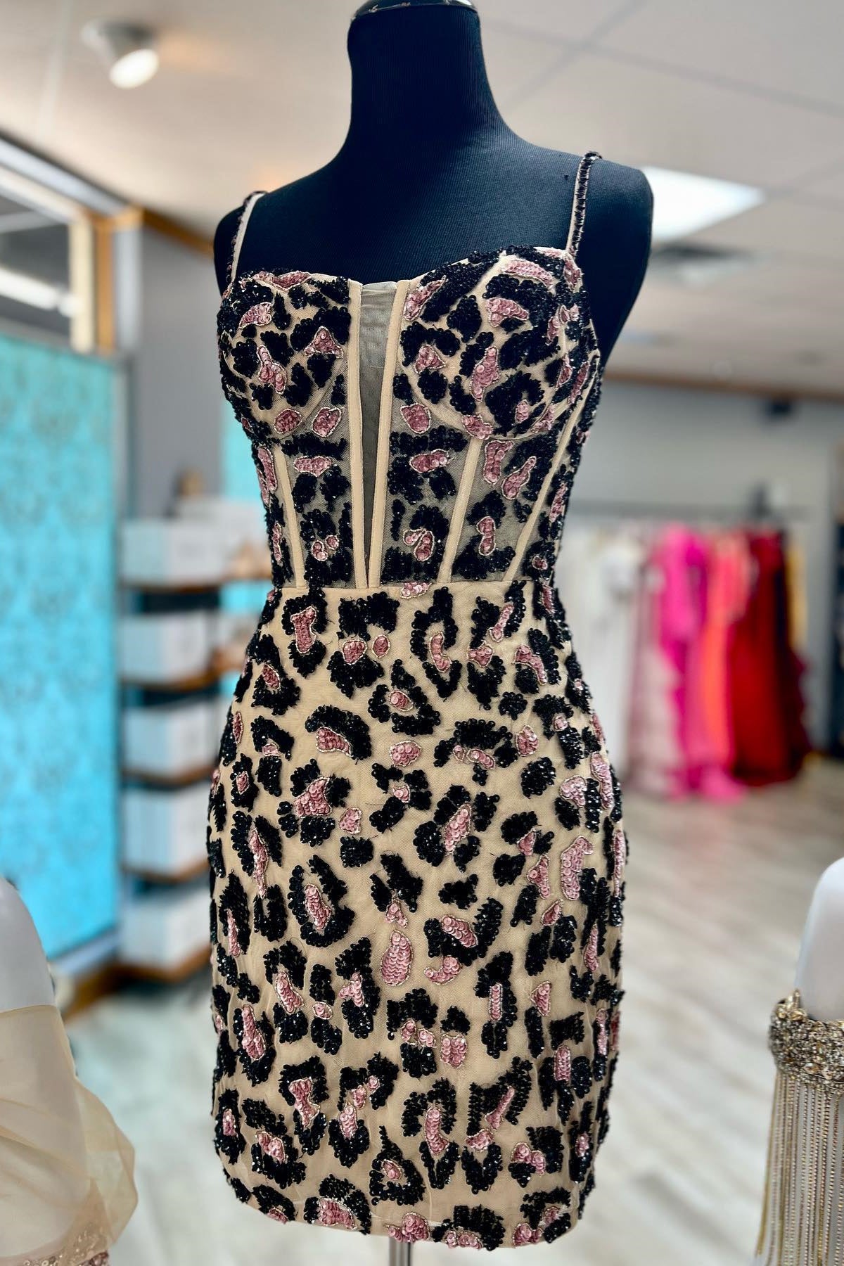 Pink Leopard Print Prom Dresses