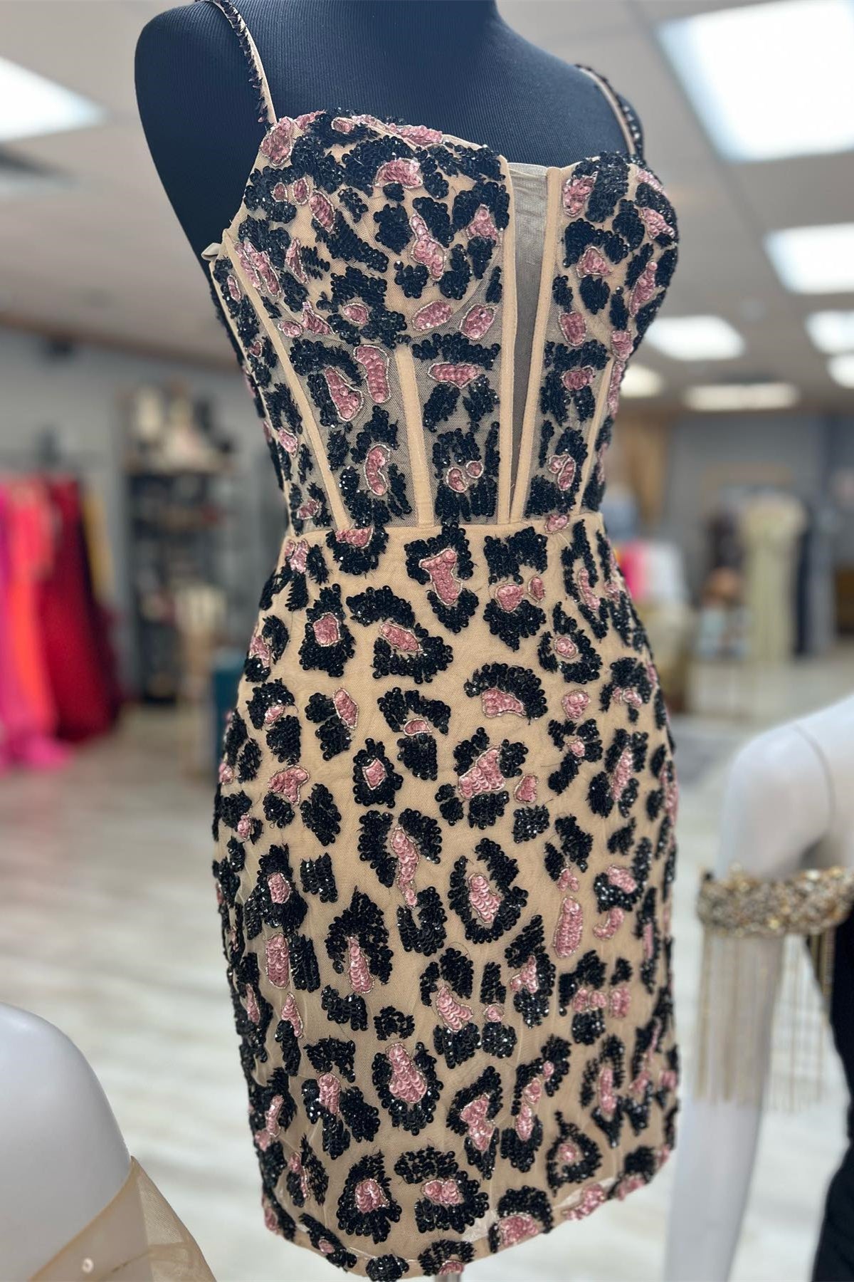 Leopard Print Sheath Straps Homecoming Dress