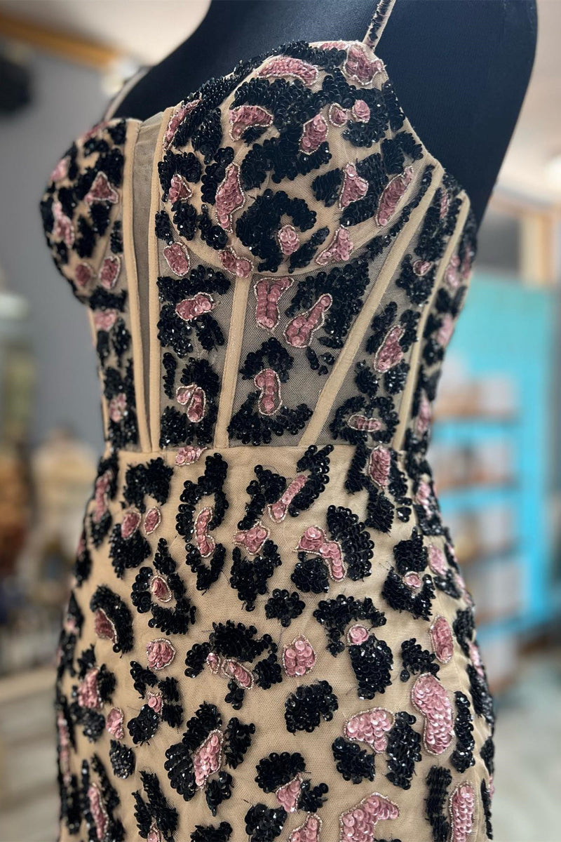 Leopard Print Sheath Straps Homecoming Dress