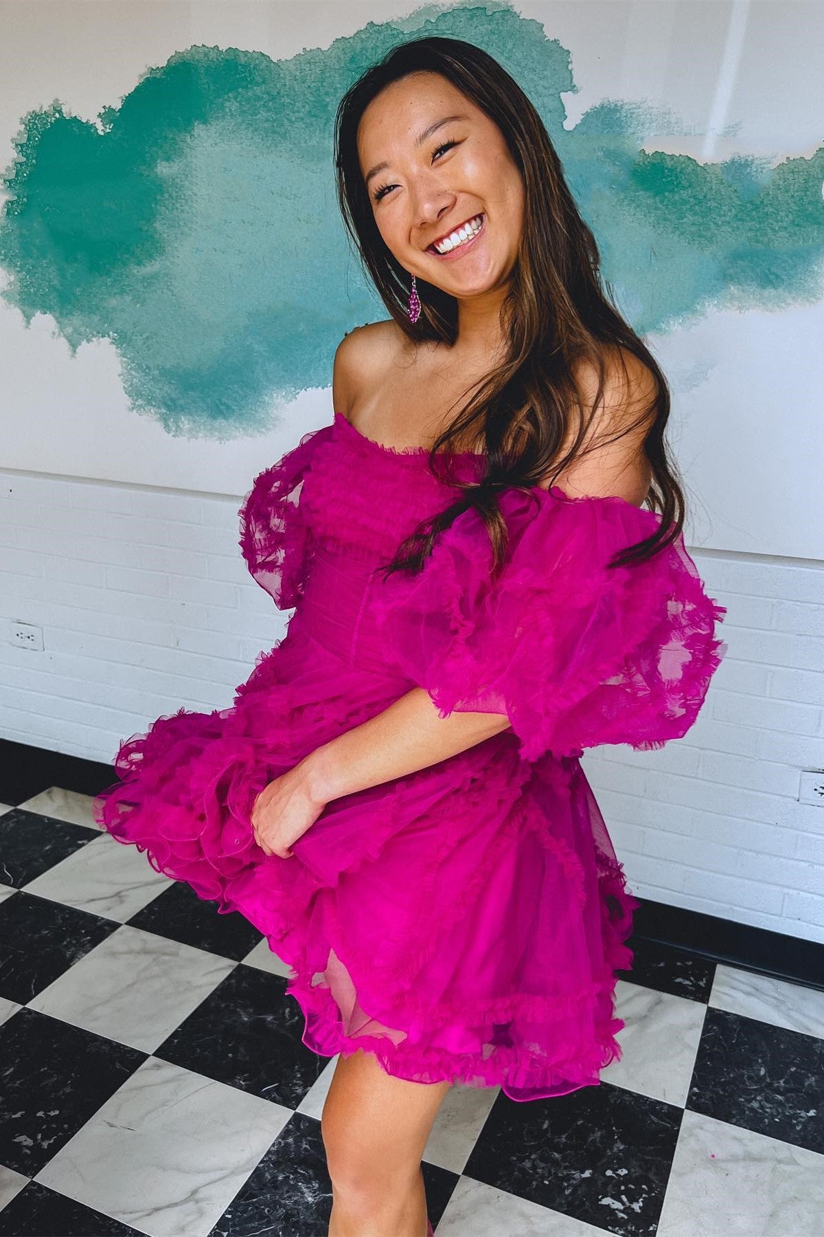 Fuchsia Puffy Tulle Tiered Party Dress With Lush Tiered Ruffles For Black  Girls Long Plus Size Prom & Homecoming Gown From Click_me, $105.53
