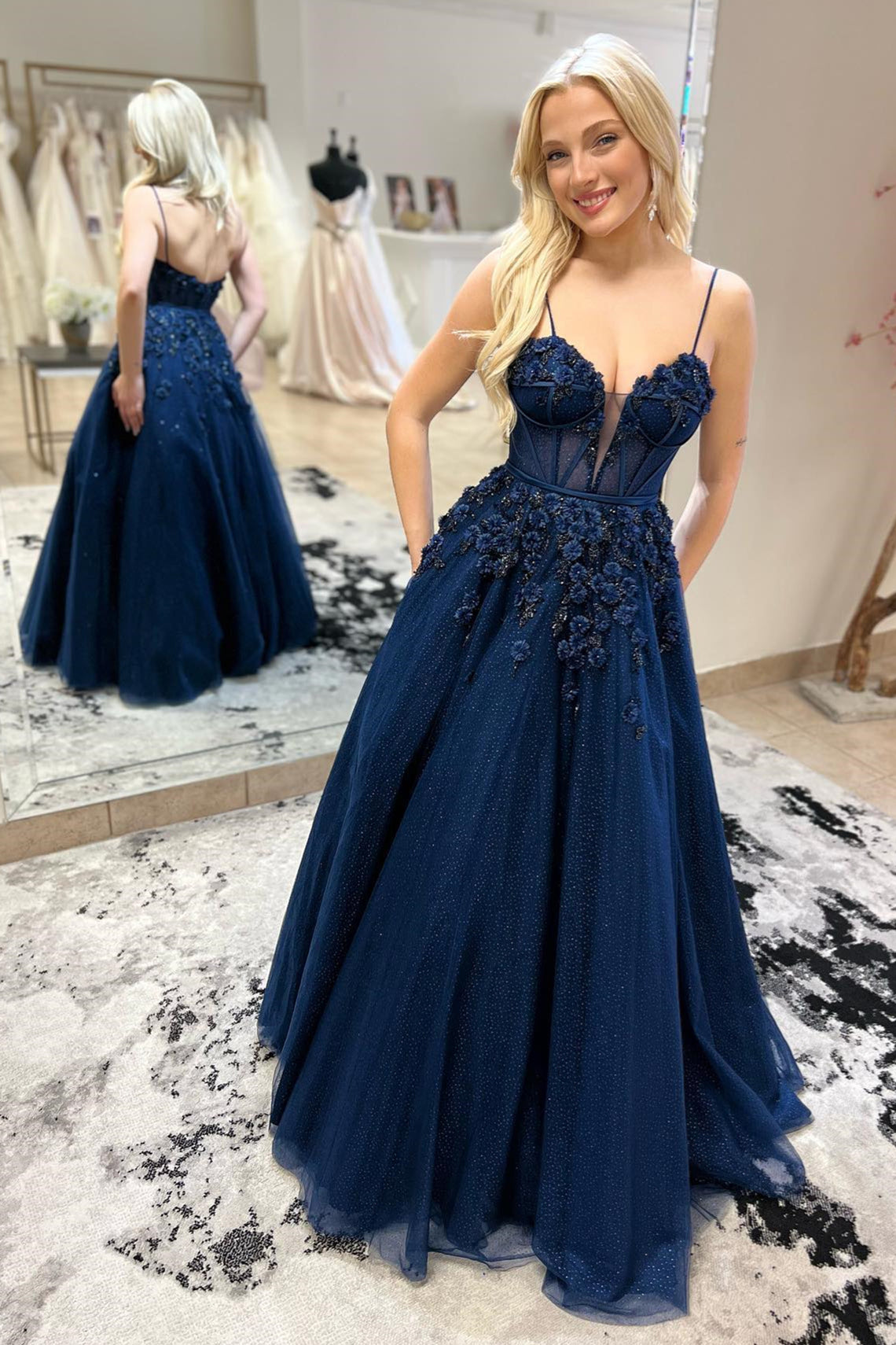 Blue beaded prom clearance dress