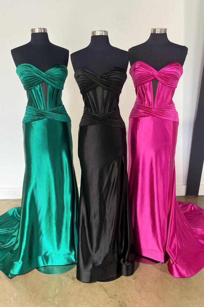 Fuchsia Strapless Mermaid Keyhole Twisted Bust Long Prom Dress with Slit