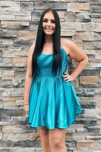 Blue Beaded Straps A-line Homecoming Dress