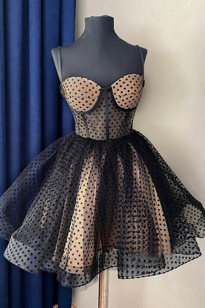 Black Dots Lace-Up Straps Homecoming Dress
