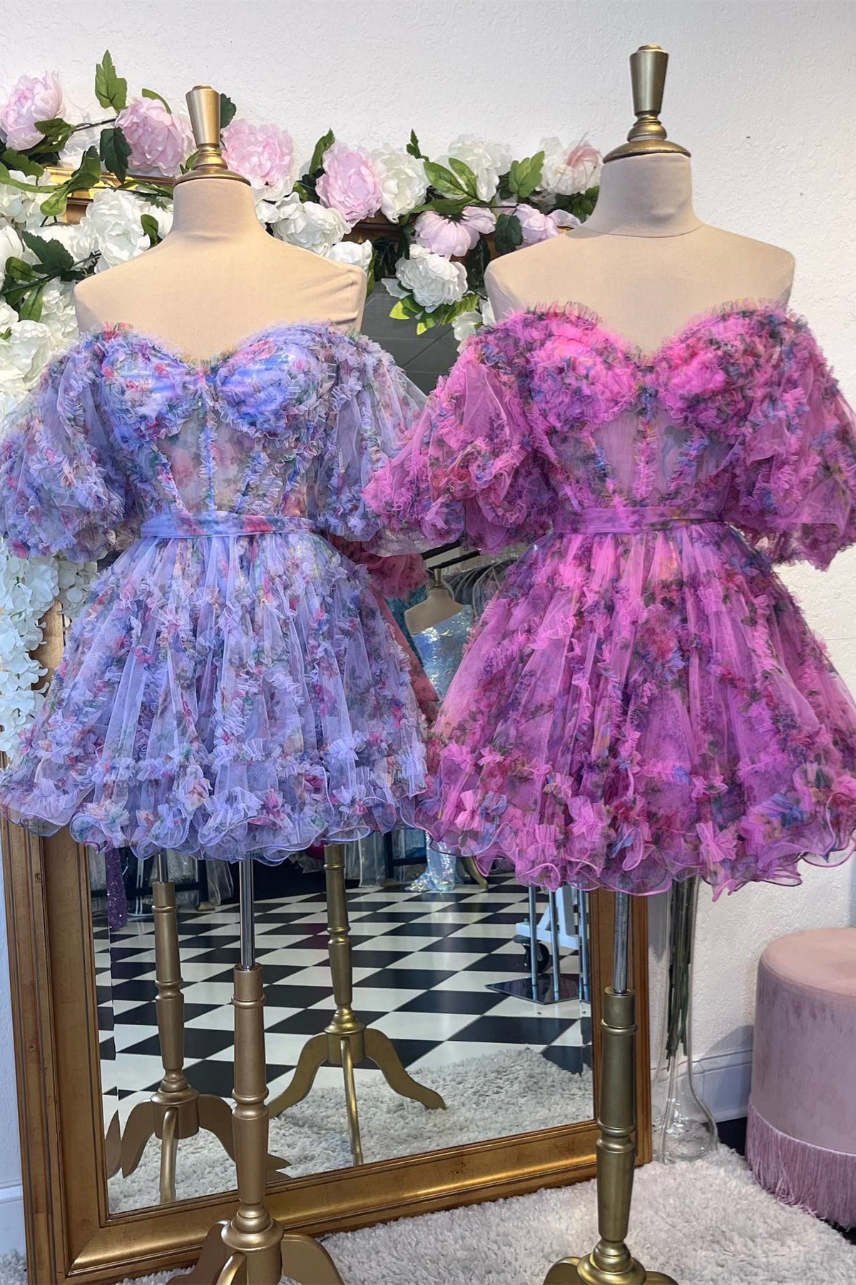 Lavender & Fuchsia Off-the-Shoulder Ruffles Homecoming Dress – Dreamdressy
