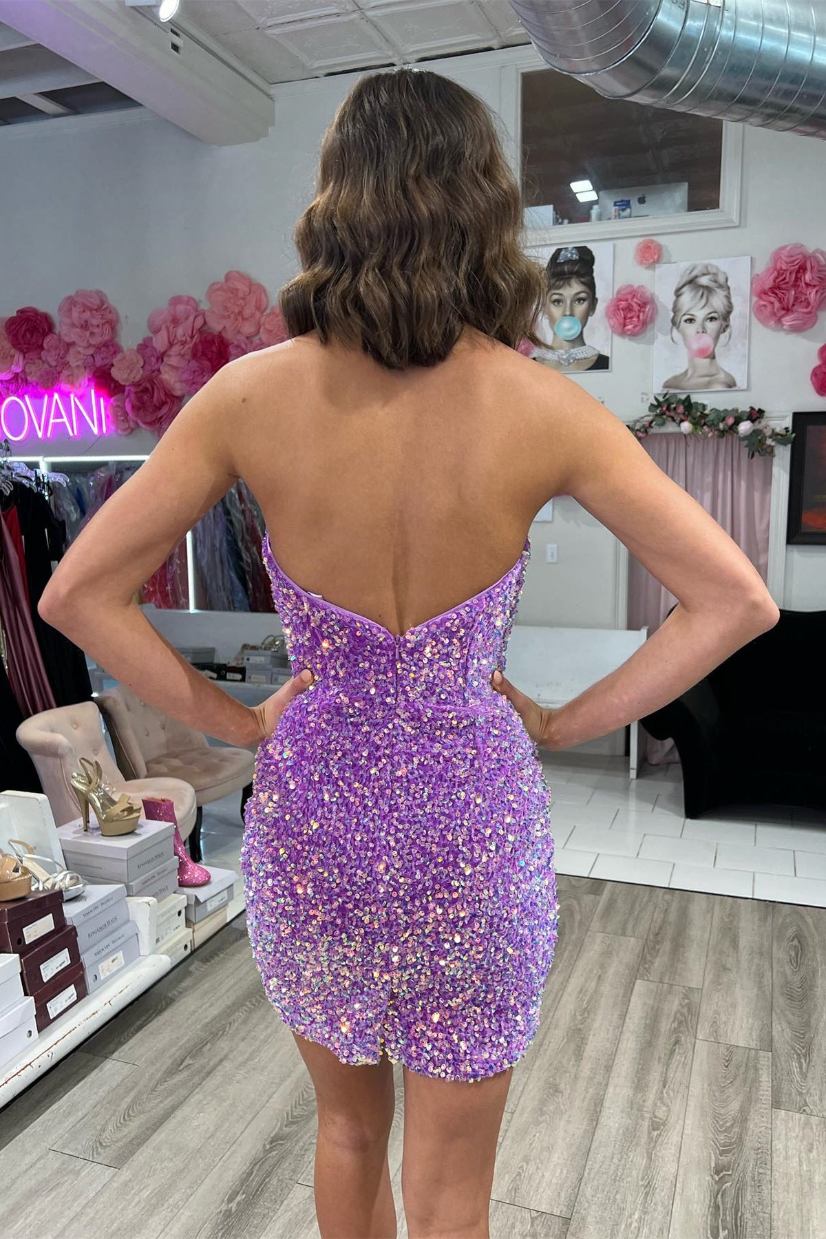 Lavender Strapless Sheath Sequins Homecoming Dress