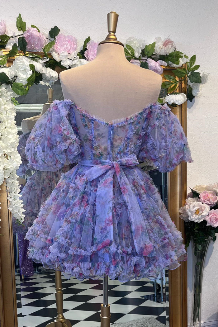 Lavender Off-the-Shoulder Ruffles Homecoming Dress