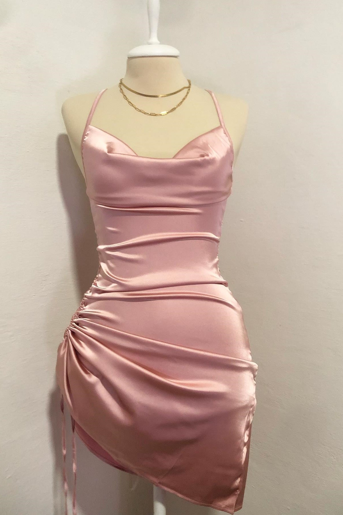 Spaghetti Strap Ruched Tight Homecoming Dress