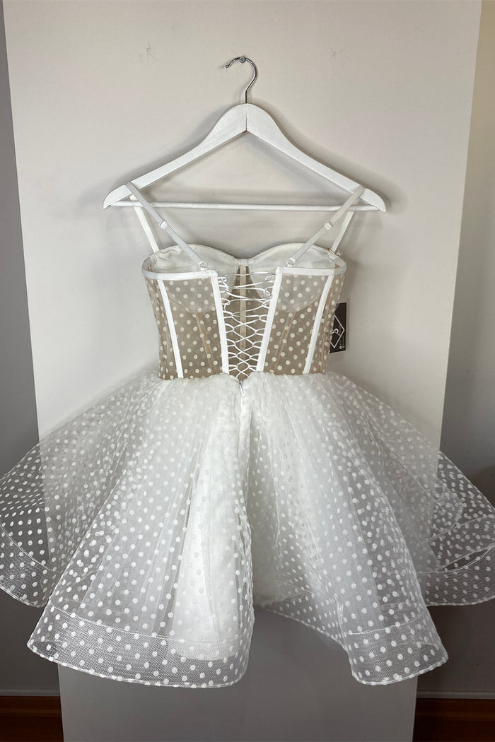 Ｗｈｉｔｅ　Dots Lace-Up Straps Homecoming Dress