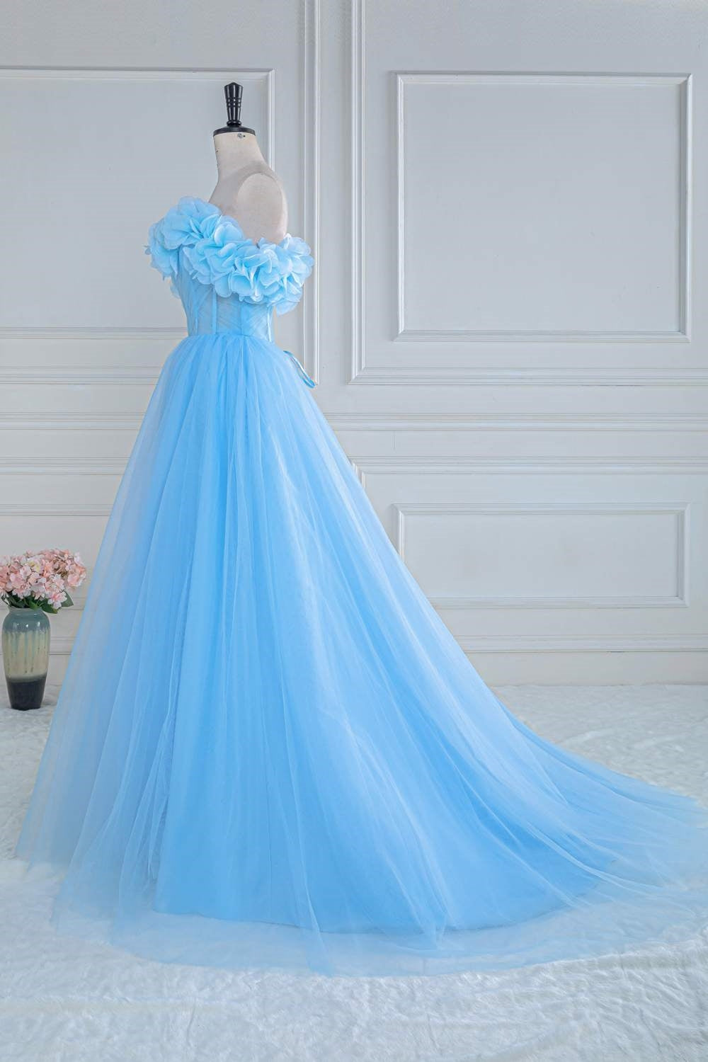 Light Blue Flower Prom Dress