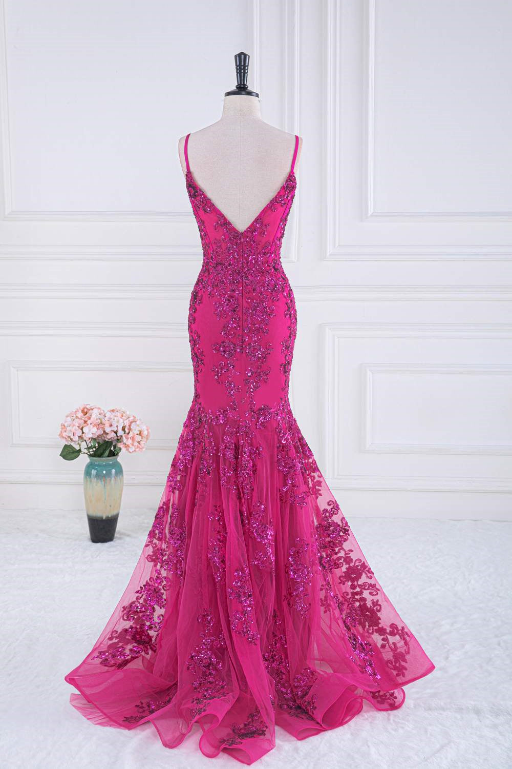 Lace Spaghetti Straps Embroidery Sequins Mermaid Prom Dress Lace Spaghetti Straps Embroidery Sequins Mermaid Prom Dress
