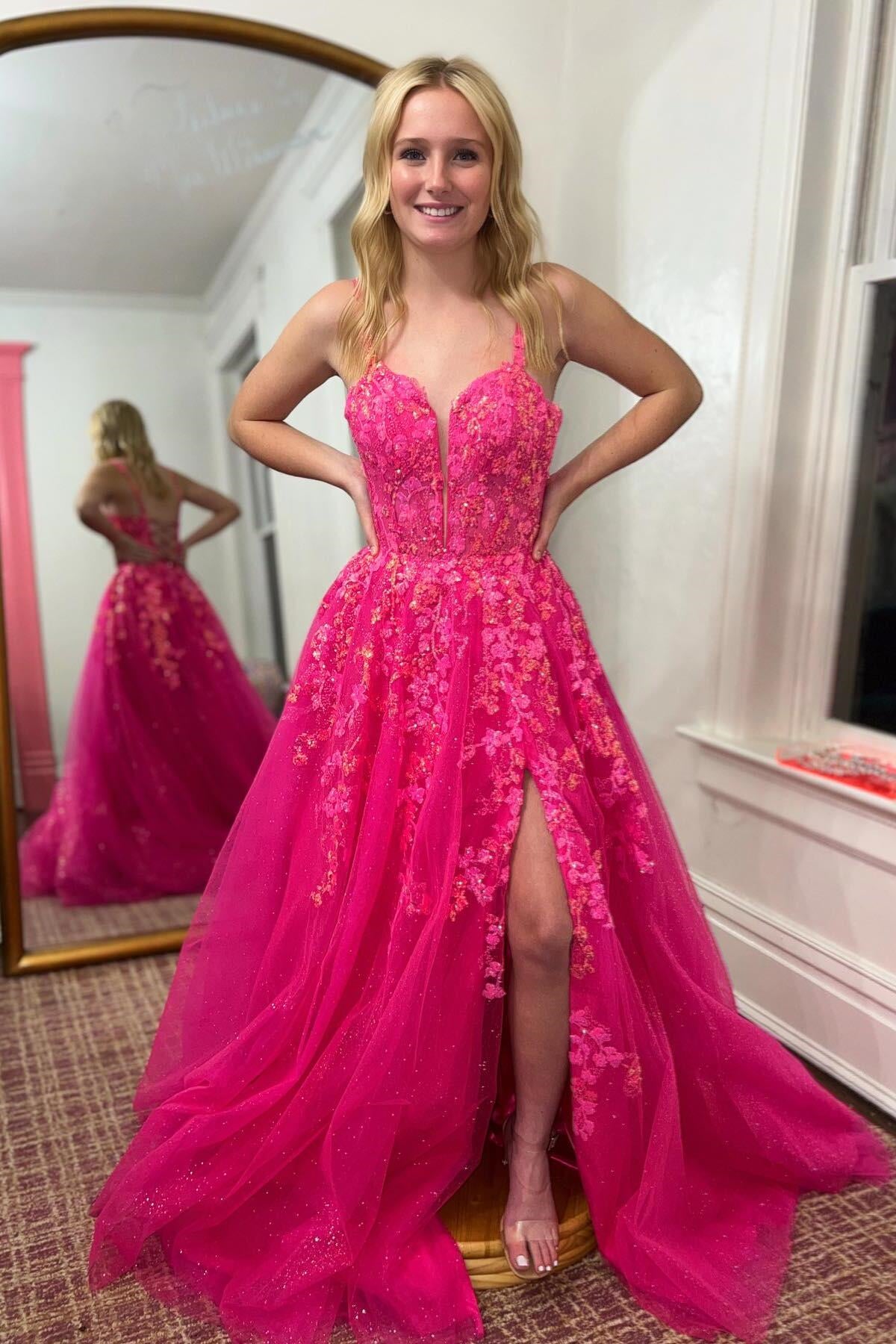 Hot Pink High Low Prom Dresses, High Low Hot Pink Formal Evening Dress -  shegown
