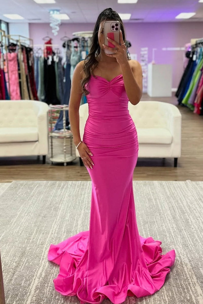 Hot Pink Spaghetti Straps Mermaid Prom Dress