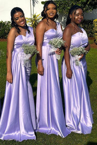 One Shoulder Purple Sheath Long Bridesmaid Dress