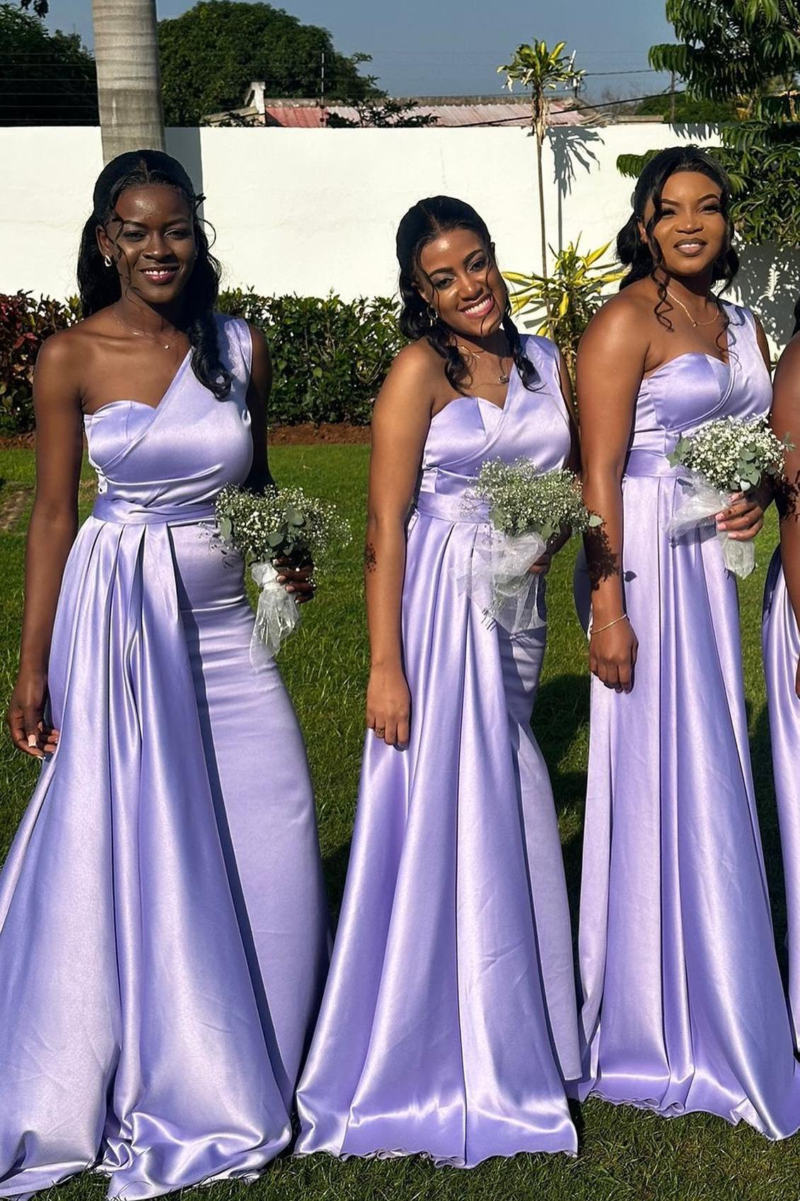 One Shoulder Purple Sheath Long Bridesmaid Dress