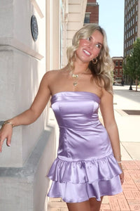 Strapless Lavender A-line Ruffle Short Princess Dress