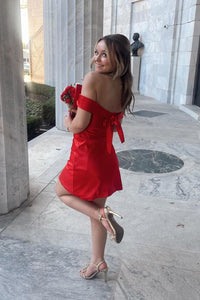 Off the Shoulder Red Short Dress with Bow