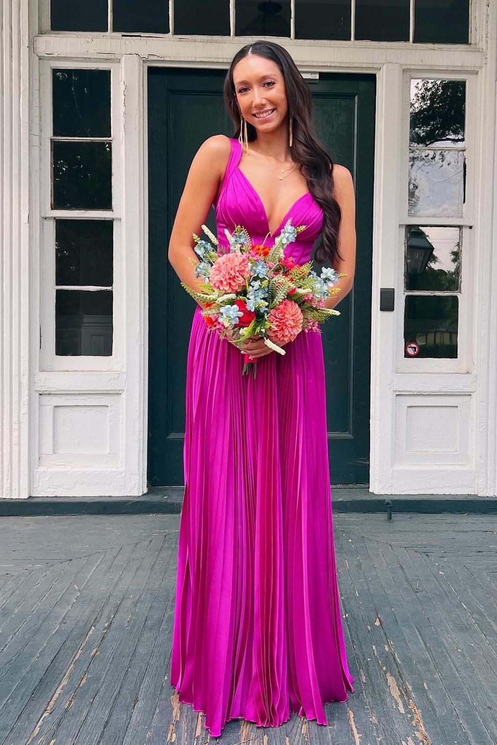 Fuchsia Pleated A-line Long Formal Dress – Dreamdressy