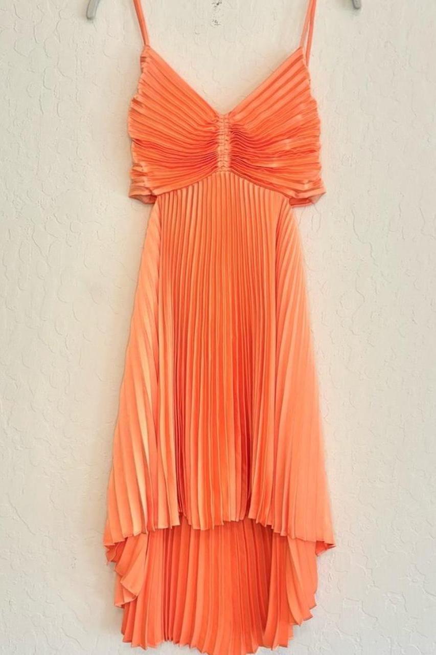 Orange Pleated A-line Short Party Dress