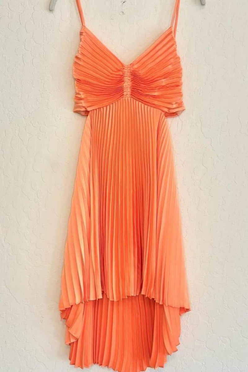 Orange Pleated A-line Short Party Dress