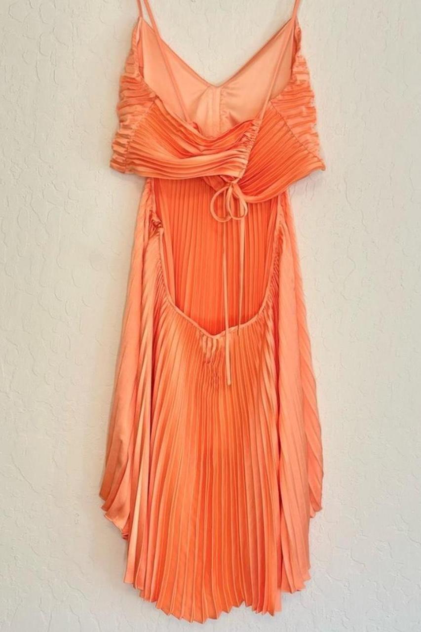 Orange Pleated A-line Short Party Dress