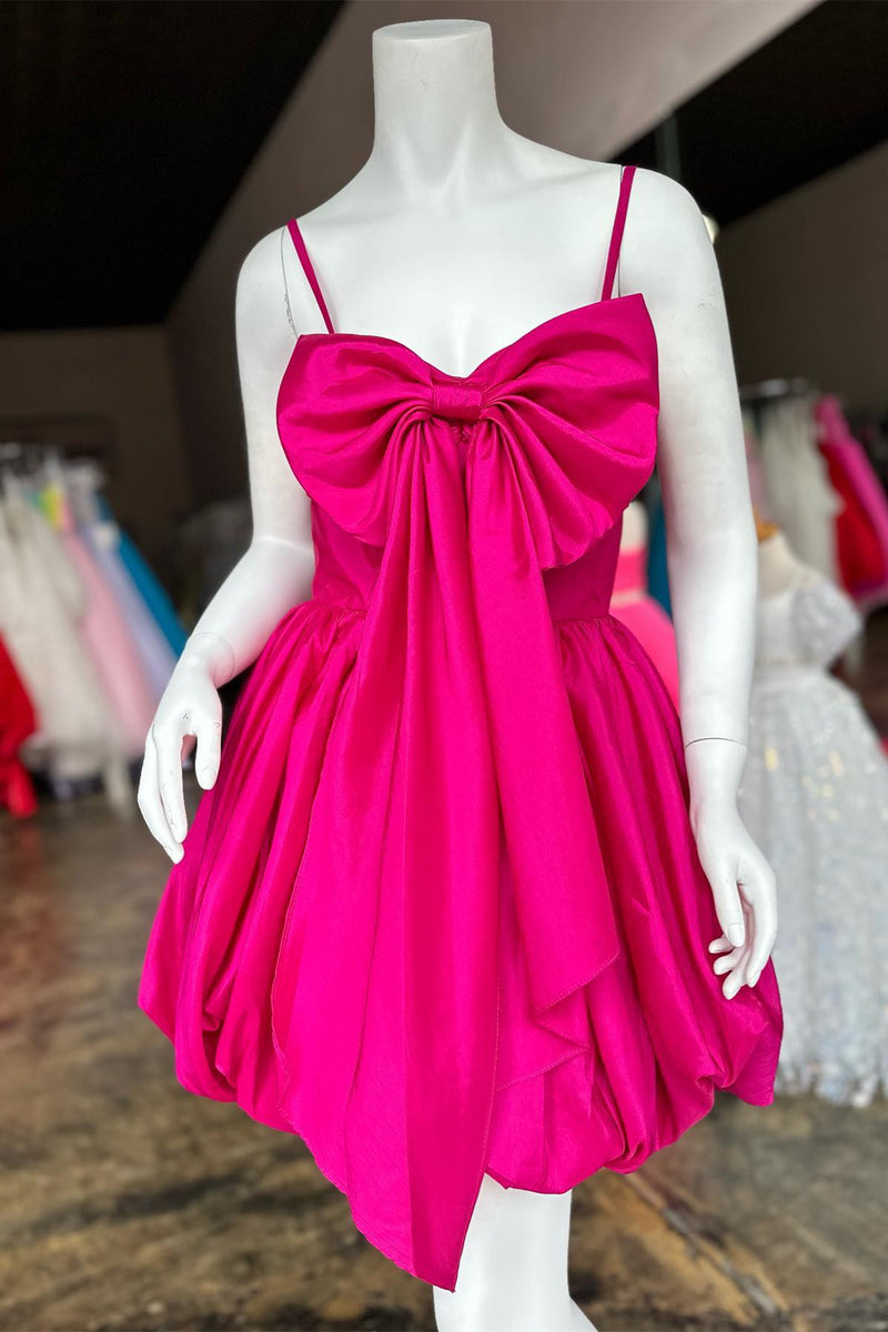 Fuchsia Straps Satin A-line Homecoming Dress with Bow
