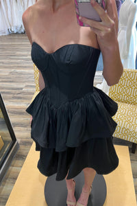Black Strapless Satin Multi-Layers Homecoming Dress