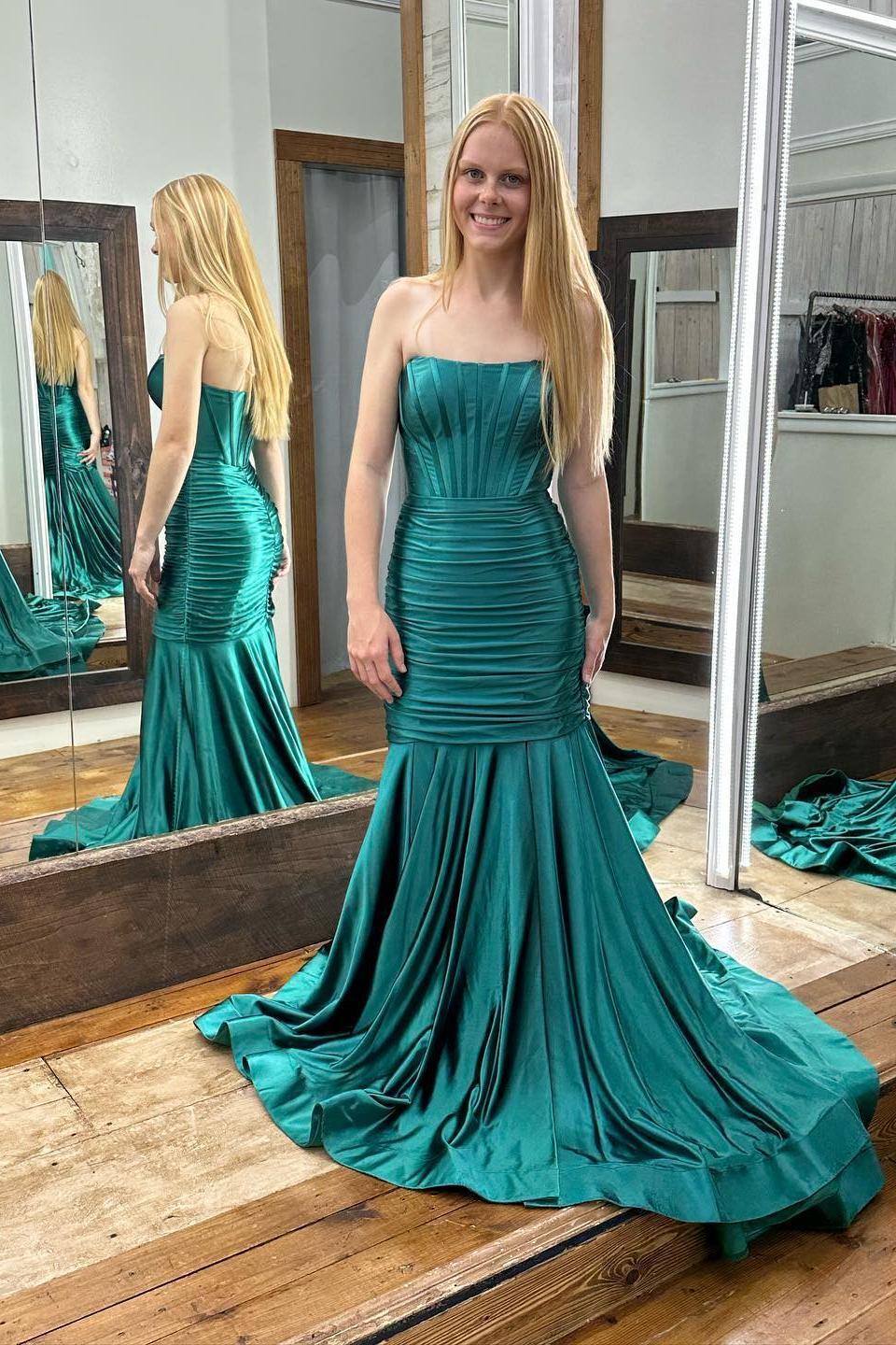 Strapless Turquoise Mermaid Long Formal Dress