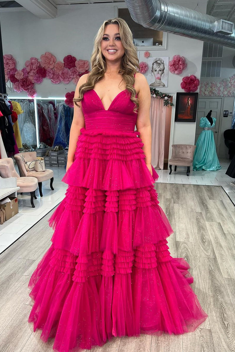 Princess Pink Tiered Layers Tulle Long Formal Gown