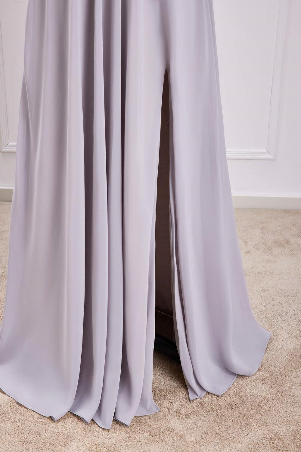 Grey Off-Shoulder A-line Long Bridesmaid Dress with Slit