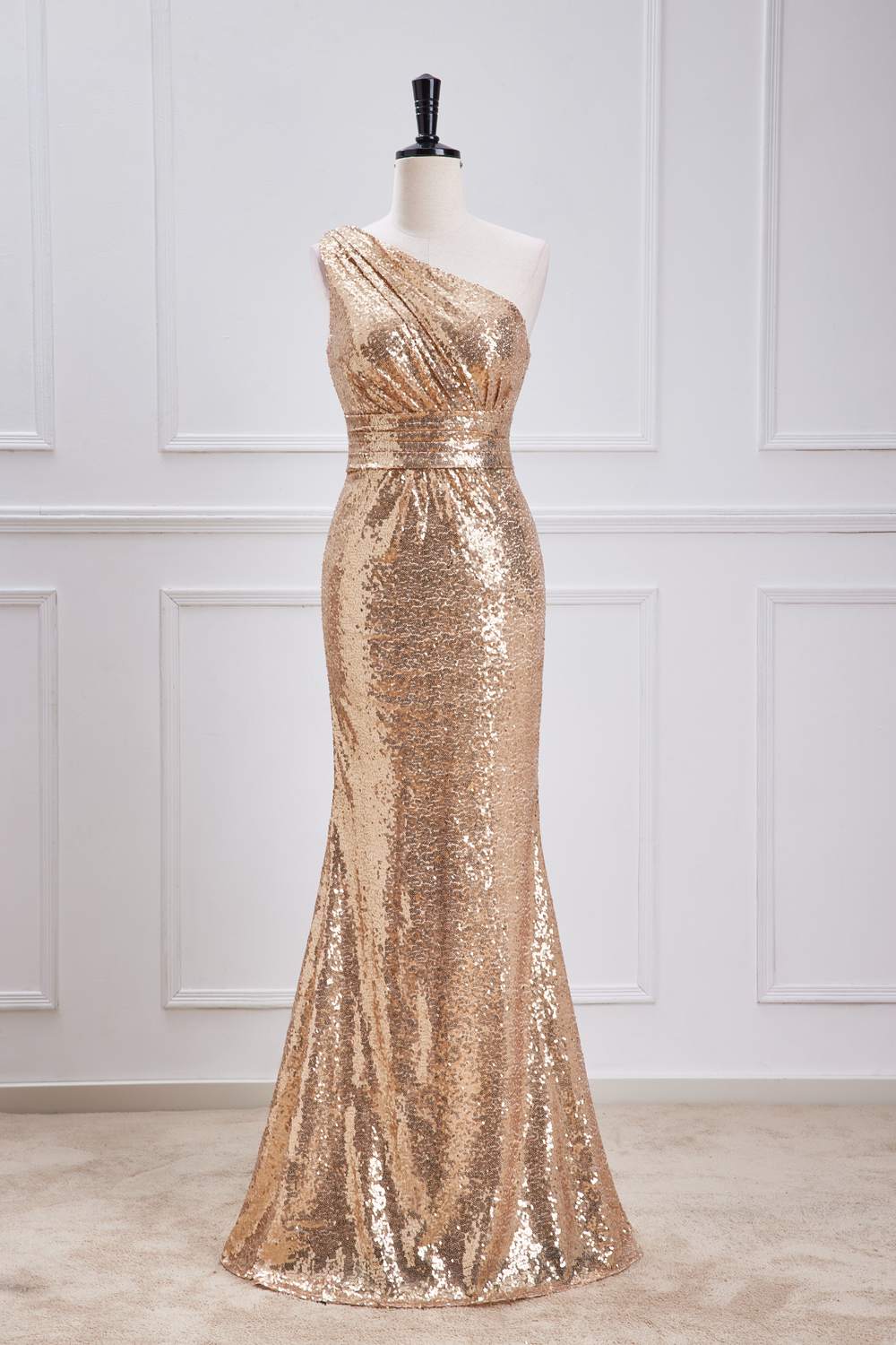 Sequin Dress Gold Dress Maid Of Honor Gold One-Shoulder Sequins