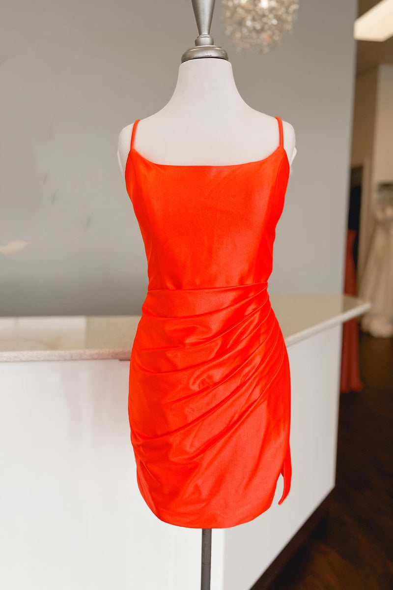 Orange Satin Sheath Lace-Up Homecoming Dress