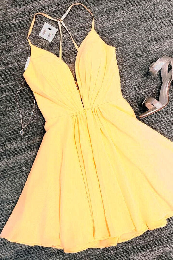 Princess Yellow Short Homecoming Dress with Lace Up Back
