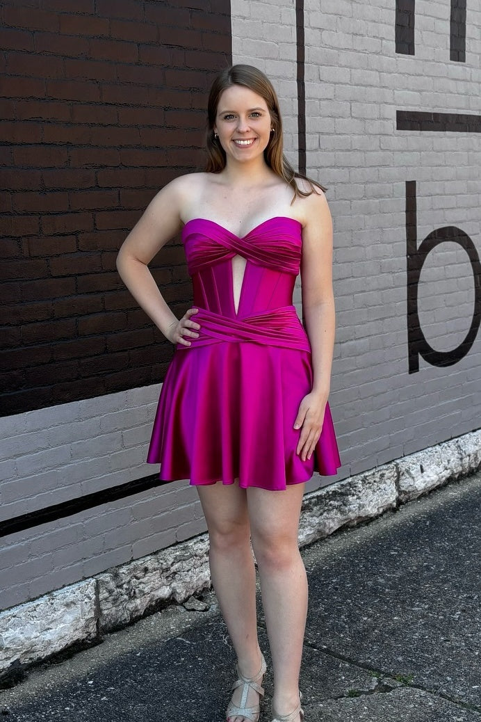 Sweetheart Fuchsia Twists A-line Short Homecoming Dress