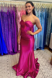 Swetheart Champagne Satin Mermaid Long Formal Dress