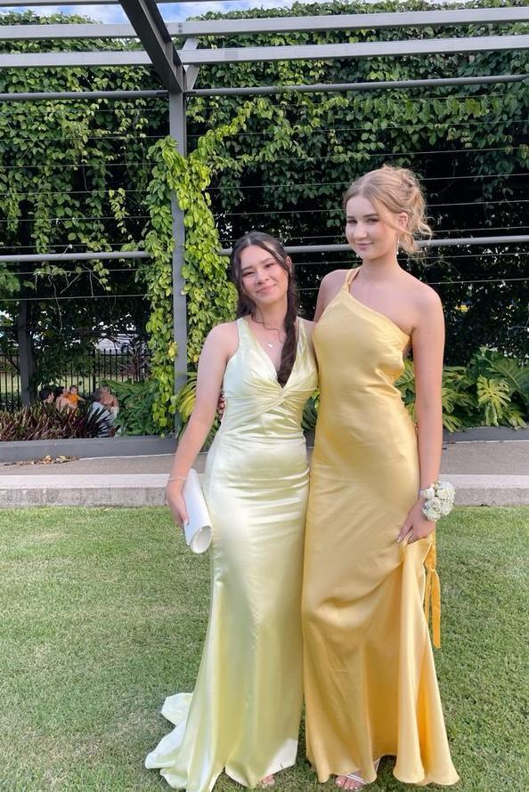 One Shoulder Yellow Soft Satin Fitted Party Dress