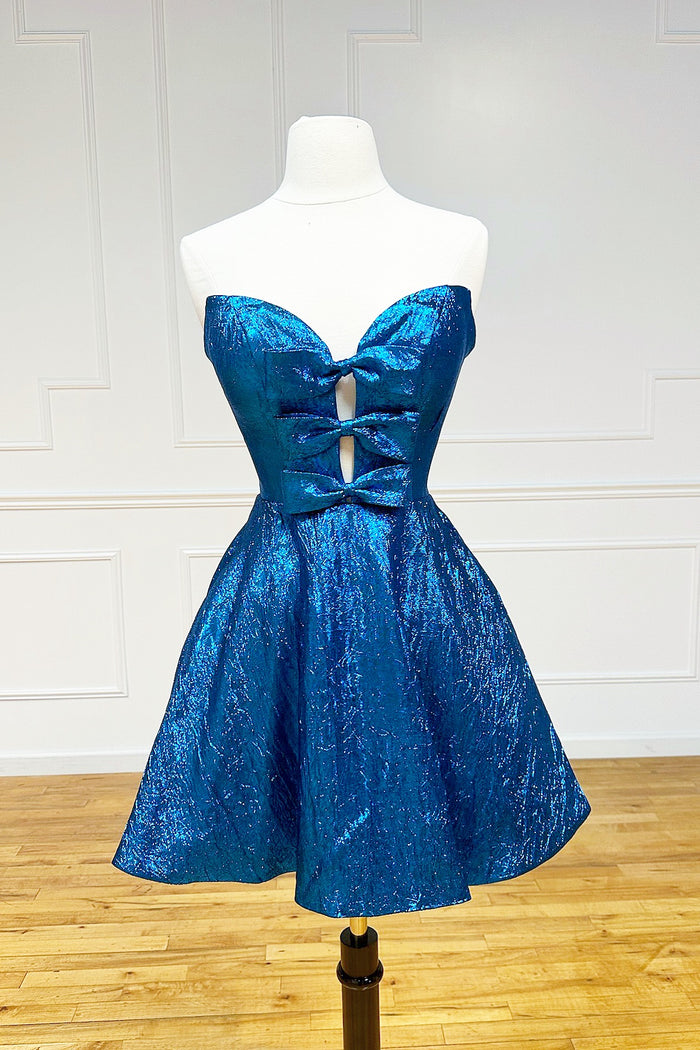 Blue Keyhole A-line Short Homecoming Dress with Bows