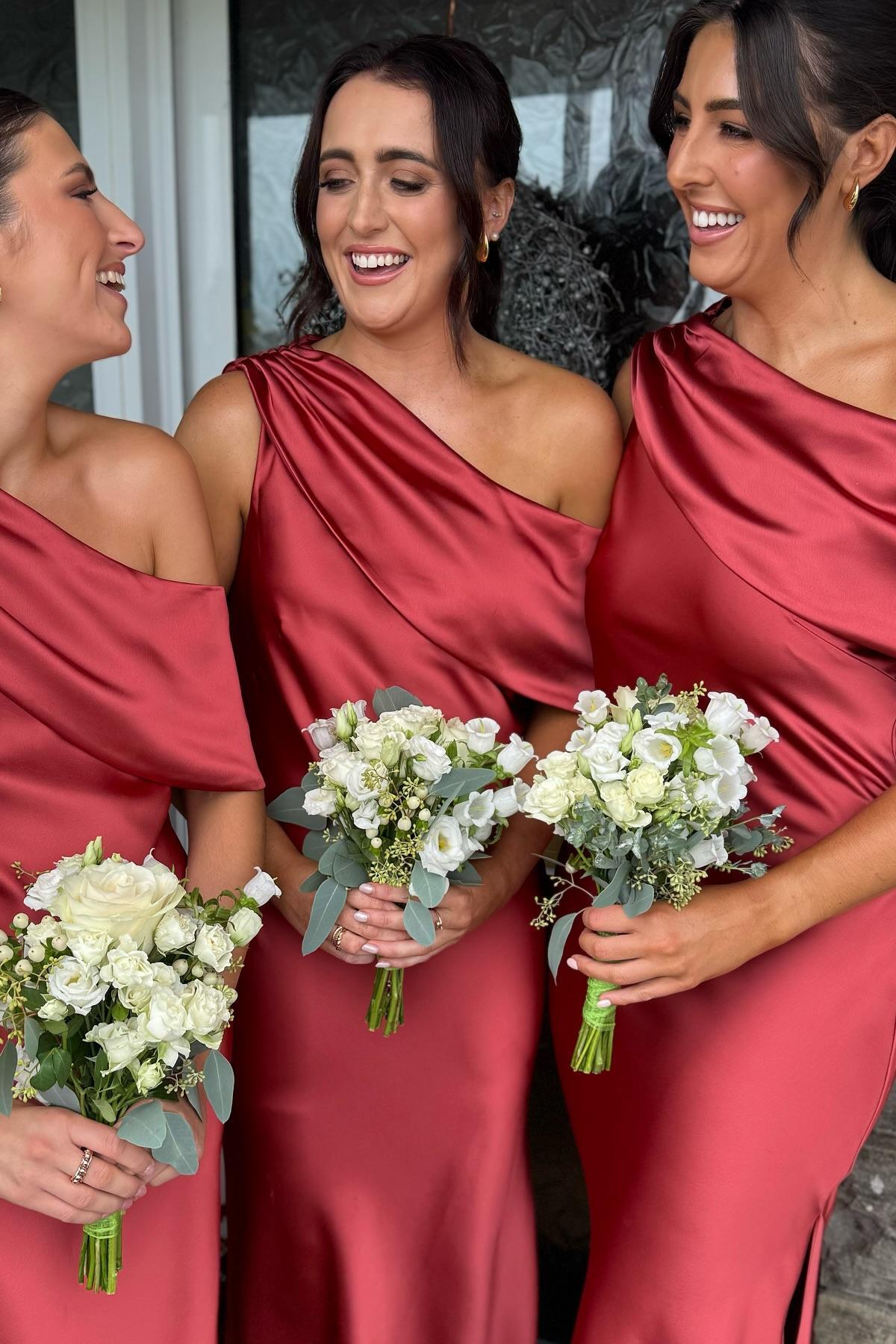 One Shoulder Crepe Blush Fitted Bridesmaid Dress