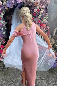 One Shoulder Crepe Blush Fitted Bridesmaid Dress