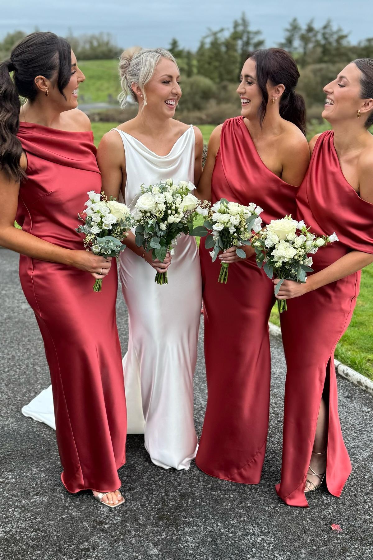 One Shoulder Crepe Blush Fitted Bridesmaid Dress