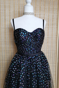 Black A-line Lace-Up Iridescent Prints Tulle Homecoming Dress