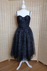 Black A-line Lace-Up Iridescent Prints Tulle Homecoming Dress