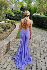 Straps Lavender Mermaid Formal Dress with Train