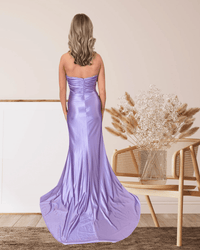 Sweetheart Lavender Lace Ruched Fitted Long Formal Dress